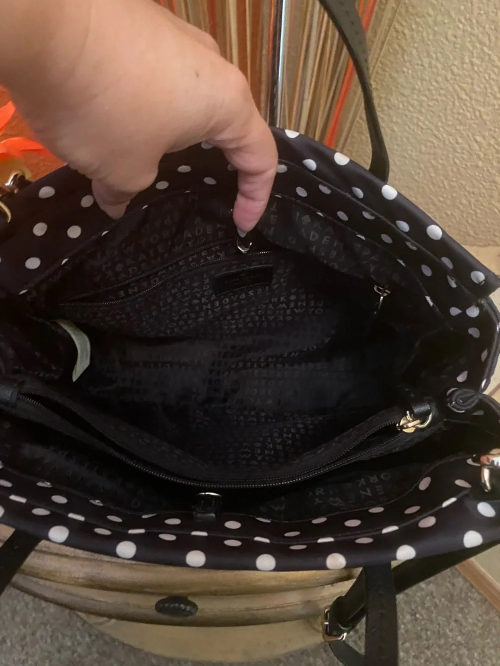 Kate Spade ♠️- EUC-Black/Blue/White Polka Dot Small Loden Blake Avenue Nylon Bag